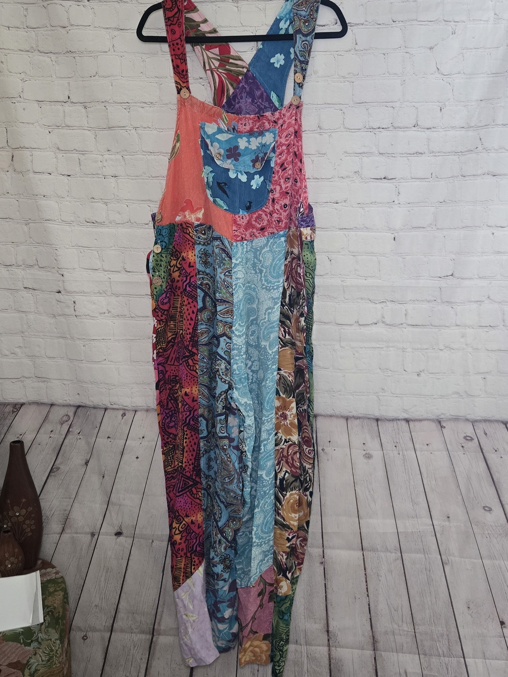 Vtg Sacred Threads Patchwork Overalls CottageCore Boho Artsy Lagenlook